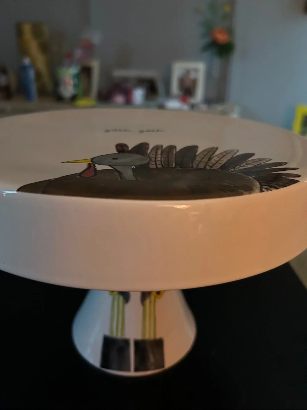 Gobble Gobble Turkey Ceramic Serving Cake Stand -Turkey on Top,Legs on Stand